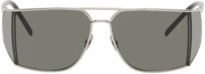 Saint Laurent Silver Sl 750 Sunglasses In Silver-silver-grey