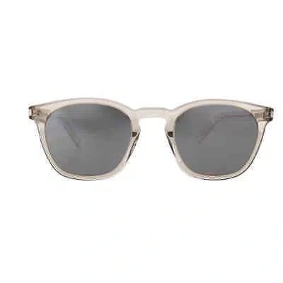 Pre-owned Saint Laurent Silver Square Unisex Sunglasses Sl 28 Slim 006 49 Sl 28 Slim 006