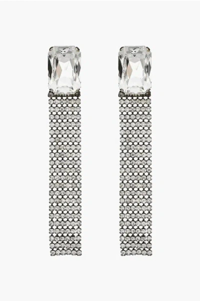 Saint Laurent Silver-tone Effect Clip-on Earrings With Rhinestone Embellis In White