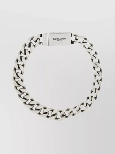 Saint Laurent Silver-tone Link Chain Bracelet In White
