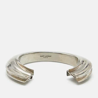 Pre-owned Saint Laurent Silver Tone Open Cuff Bracelet