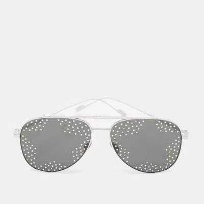 Pre-owned Saint Laurent Silver Tone/grey Sl193t Crystal Aviator Sunglasses