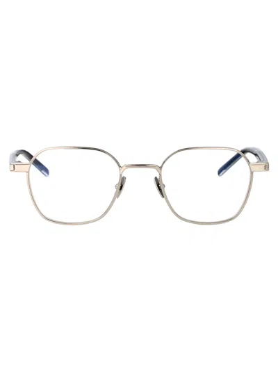 Saint Laurent Silver-crystal-transparent Metal Glasses In Orange