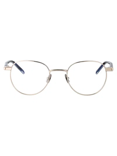 Saint Laurent Silver-crystal-transparent Metal Glasses In Black