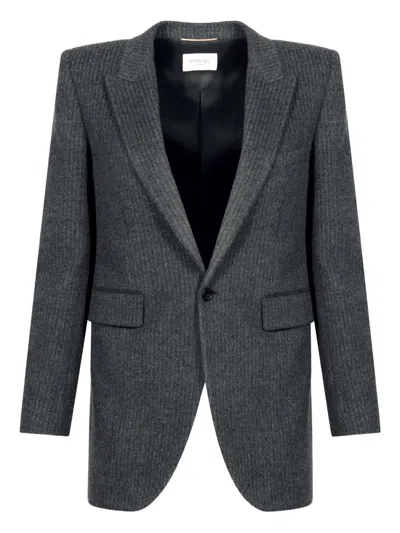 Saint Laurent Single-breasted Blazer In Gray
