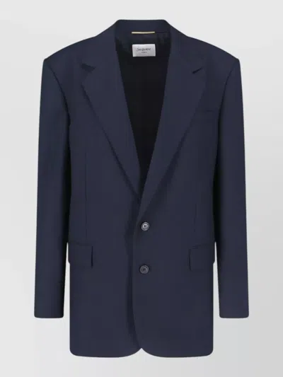 Saint Laurent Single Breasted Blazer Notch Lapels Pockets In Blue