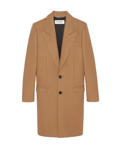 Saint Laurent Single-breasted Cashmere Coat In Nude