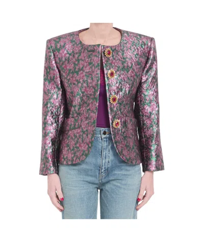SAINT LAURENT SAINT LAURENT BROCADE SINGLE-BREASTED FLORAL PATTERNED JACKET