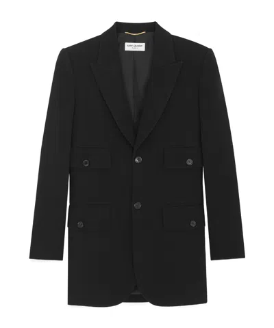 Saint Laurent Single-breasted Long-sleeved Jacket In Black