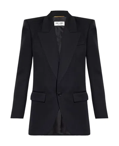 Saint Laurent Single-breasted Peaked Blazer In Black