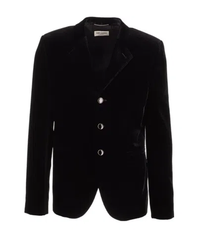 Saint Laurent Single-breasted Ribbed Blazer In Black