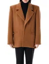 Saint Laurent Brown Coat With Classic Lapels And Shoulder Pads In Virgin Wool Woman In Azelan Brown