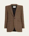 Saint Laurent Single-breasted Slim Houndstooth Plaid Blazer In Brown