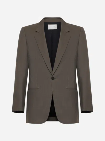Saint Laurent Single-breasted Wool Blazer In Taupe Chine