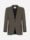 Saint Laurent Single-breasted Wool Blazer In Taupe Chine