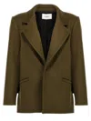 Saint Laurent Single-breasted Wool Coat In Green