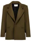 Saint Laurent Single-breasted Wool Coat In Grün
