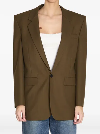 Saint Laurent Wool Single Breasted Jacket Loose Fit In Brown