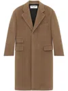 Saint Laurent Single-breasted Wool Long Coat In Brown