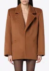 Saint Laurent Brown Coat With Classic Lapels And Shoulder Pads In Virgin Wool Woman In Camel