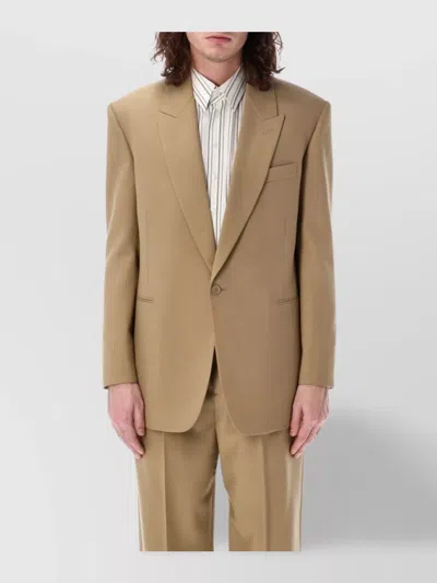Saint Laurent Wool Gabardine Single-breasted Jacket In Neutrals