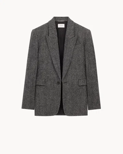 Saint Laurent Single Button Tailored Blazer In Gray