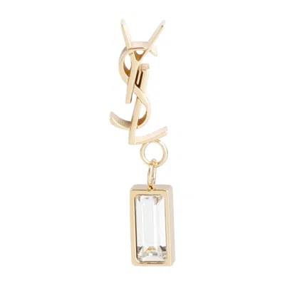 Saint Laurent Single Pampil Dore Crystal Brass Earrings In Gold