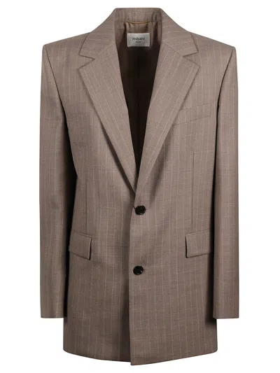 Saint Laurent Single-breasted Blazer With Lapels For Women In Nude
