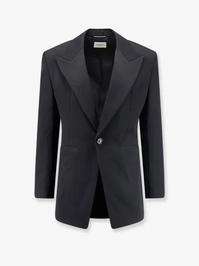 Saint Laurent Single-breasted Certified Wool Blazer In Black