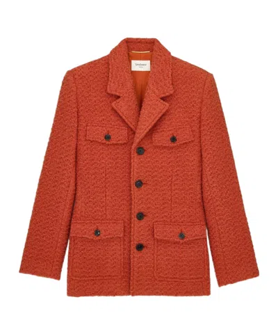 Saint Laurent Single-breasted Jacket In Tweed In Brown