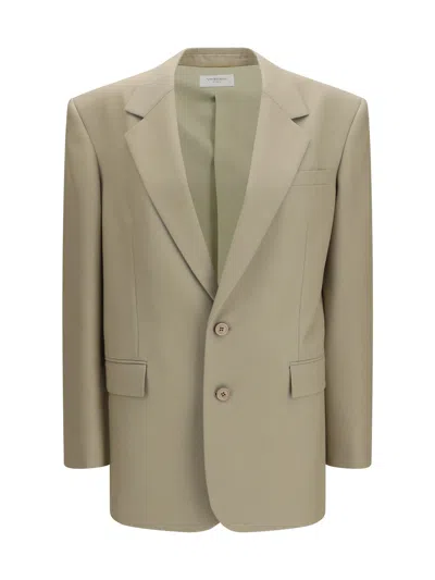 Saint Laurent Single-breasted Jacket In Wool And Silk In Gray