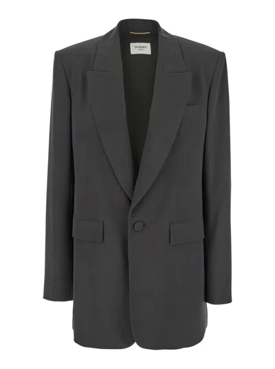Saint Laurent Single-breasted Silk Blazer In Gray
