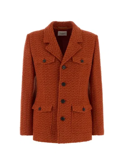 Saint Laurent Single-breasted Tweed Jacket In Orange