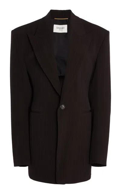 Saint Laurent Single-breasted Virgin Wool-blend Blazer In Brown