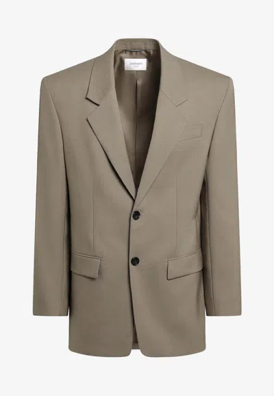 Saint Laurent Beige Single-breasted Wool And Mohair Jacket In Brown