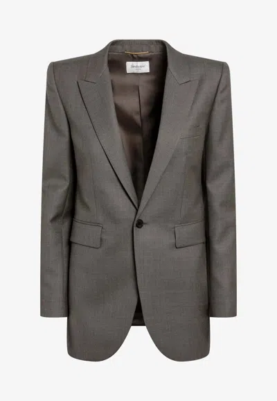 Saint Laurent Single-breasted Wool Blazer In Taupe