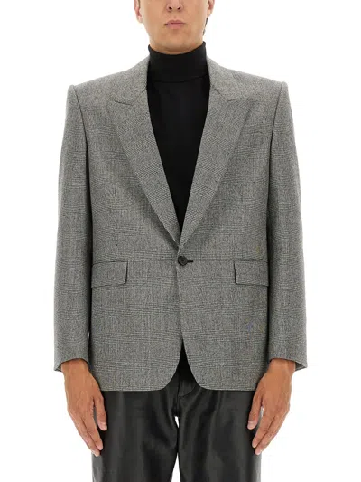 Saint Laurent Single-breasted Wool Flannel Jacket In Gray