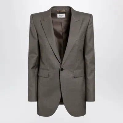 Saint Laurent Single-breasted Wool Blazer In Gray