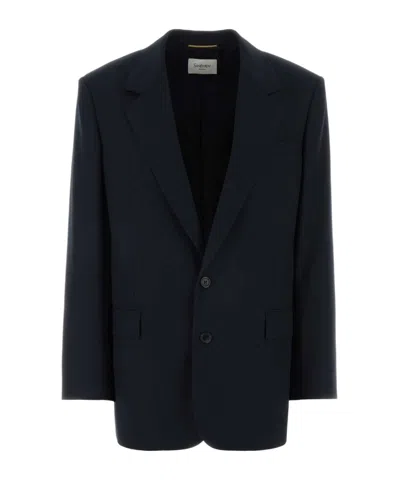 Saint Laurent Single-breated Long-sleeved Jacket In Blue