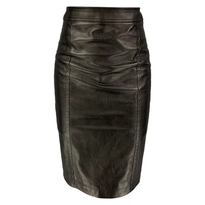 Pre-owned Saint Laurent Size 2 Black Lamb Skin Pencil Skirt