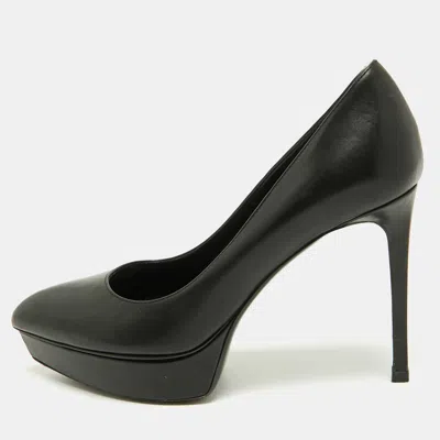 Pre-owned Saint Laurent Size 35 Black Leather Platform Pumps
