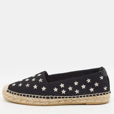 Pre-owned Saint Laurent Size 35 Black/silver Canvas And Leather Star Espadrille