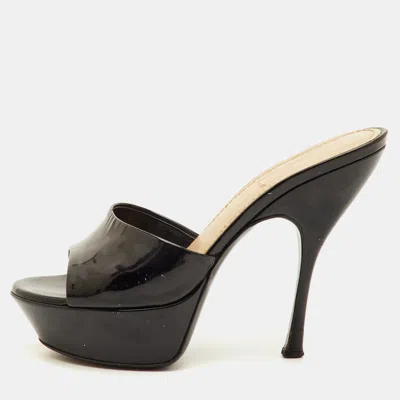Pre-owned Saint Laurent Size 35.5 Black Patent Leather Platform Slide Sandals