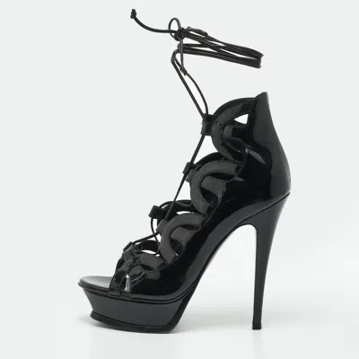Pre-owned Saint Laurent Size 36.5 Black Patent Leather Platform Gladiator Sandals
