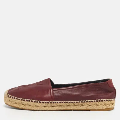 Pre-owned Saint Laurent Size 36.5 Burgundy Leather Espadrille Flats