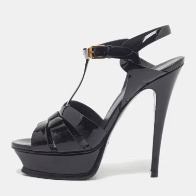 Pre-owned Saint Laurent Size 37 Black Patent Leather Platform Sandals
