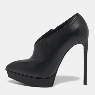 Pre-owned Saint Laurent Size 37 Black Platform Leather Booties