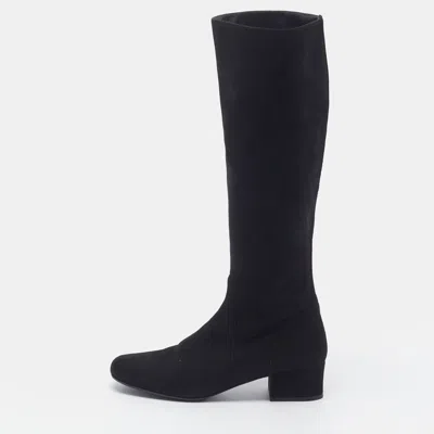 Pre-owned Saint Laurent Size 37 Black Suede Knee Length Boots