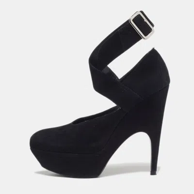 Pre-owned Saint Laurent Size 37 Black Suede Platform Pumps