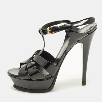 Pre-owned Saint Laurent Size 37.5 Black Patent Leather Platform Sandals